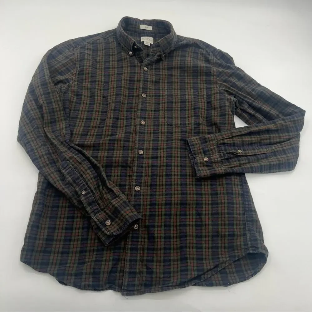 J. Crew Men’s Slim Fit Green and Blue Plaid Button Down Shirt